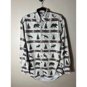 Vintage WOOLRICH Shirt Mens Medium Bear Moose Fox Deer Western Aztec Button Down